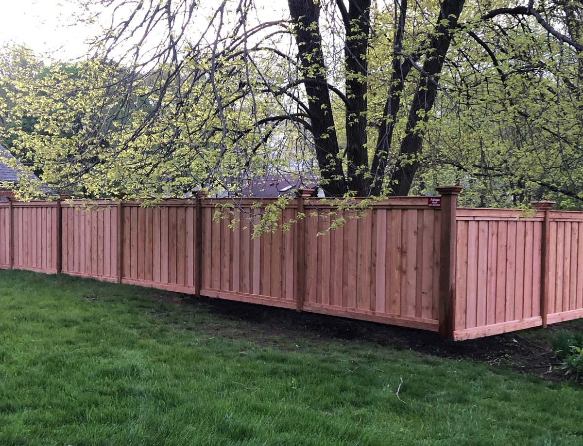 Wooden fence installed in backyard